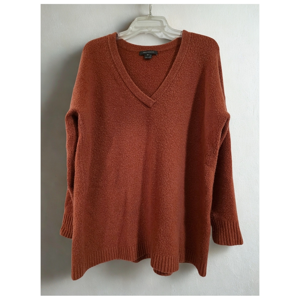 French Connection Terracotta V-Neck Sweater Oversized
